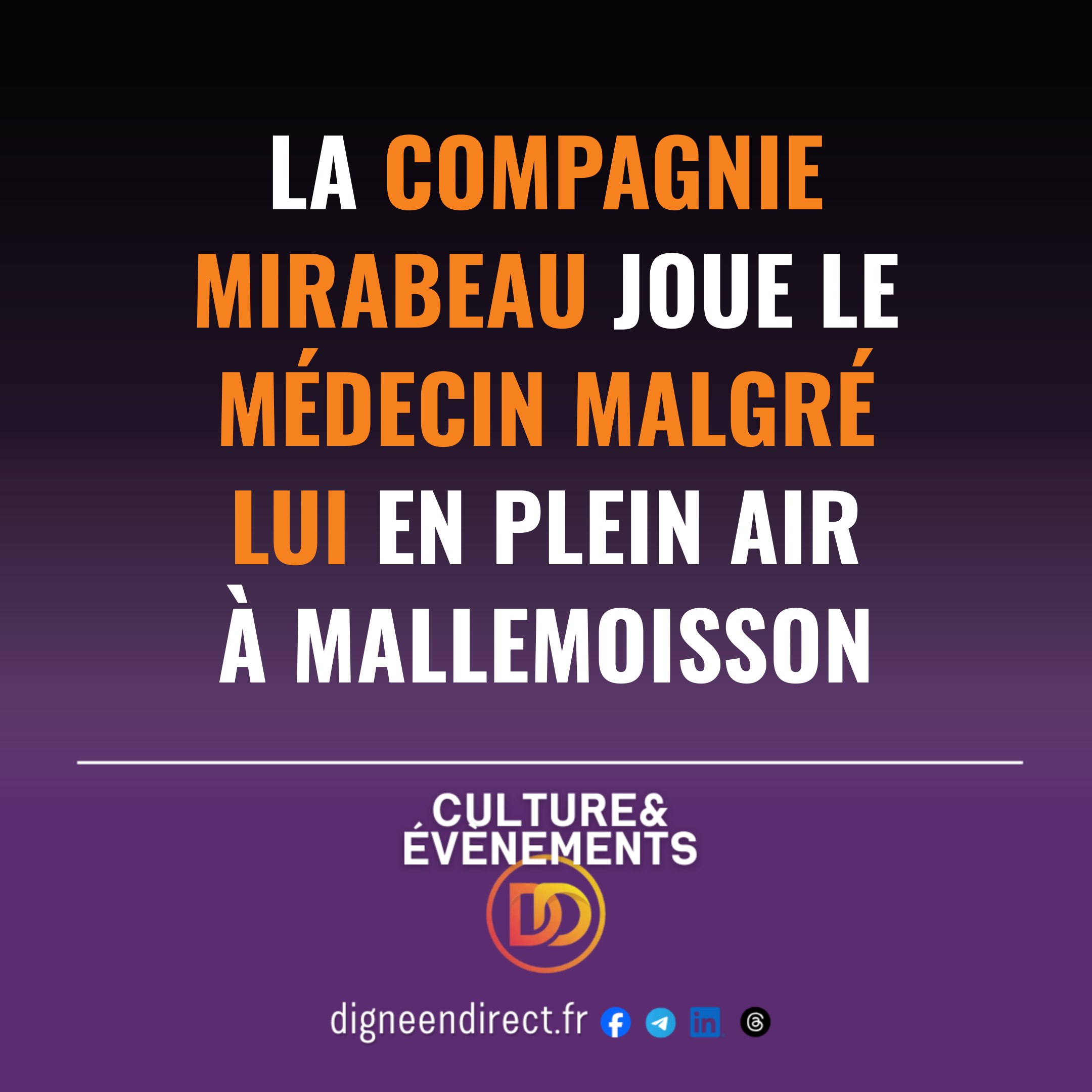Théâtre sous les étoiles dimanche à Mallemoisson : la compagnie Mirabeau revient avec Molière, du chapeau à la clé ! 🎭