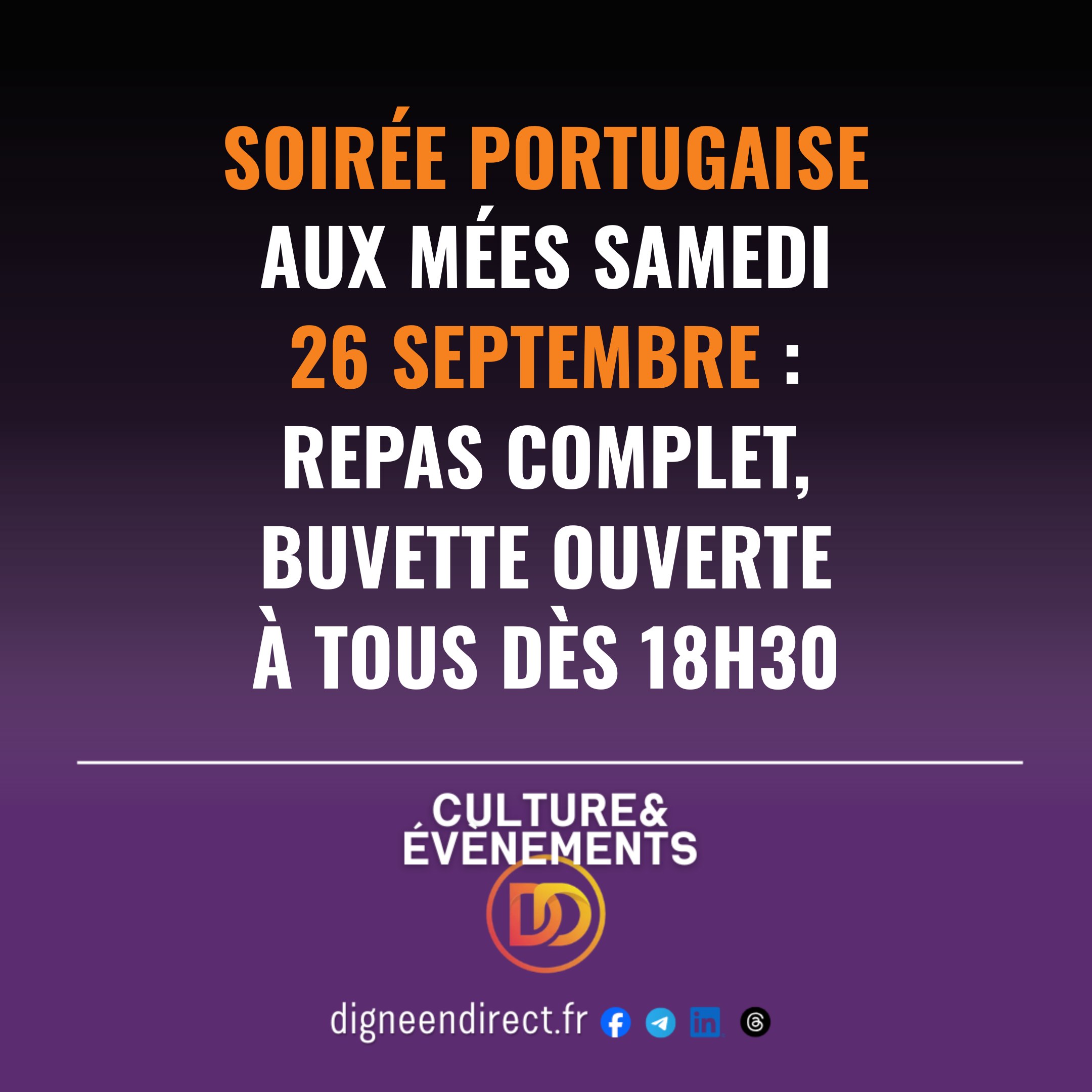 Le repas est complet, mais la fête continue ! Venez danser et boire un verre à la Salle des fêtes.