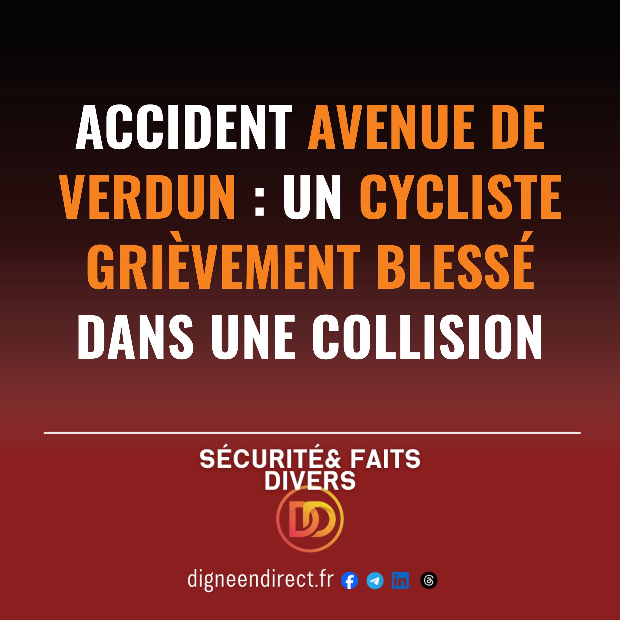 Vendredi matin à Digne-les-Bains, un vélo et une voiture se sont violemment percutés. Le cycliste a été gravement blessé.