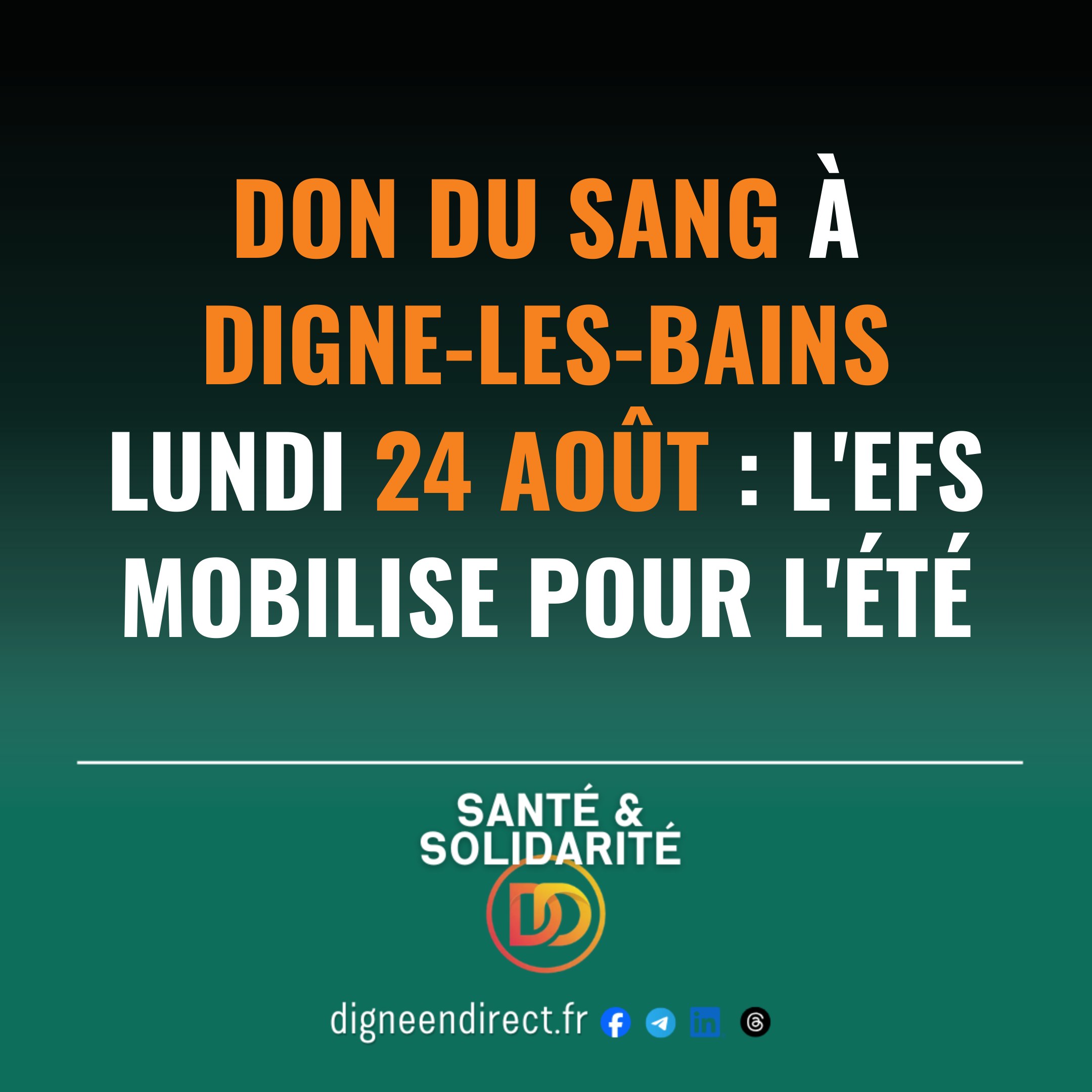L&rsquo;été n&rsquo;arrête pas les besoins en sang. L&rsquo;EFS vous attend lundi matin à la salle des Gavots pour une collecte.