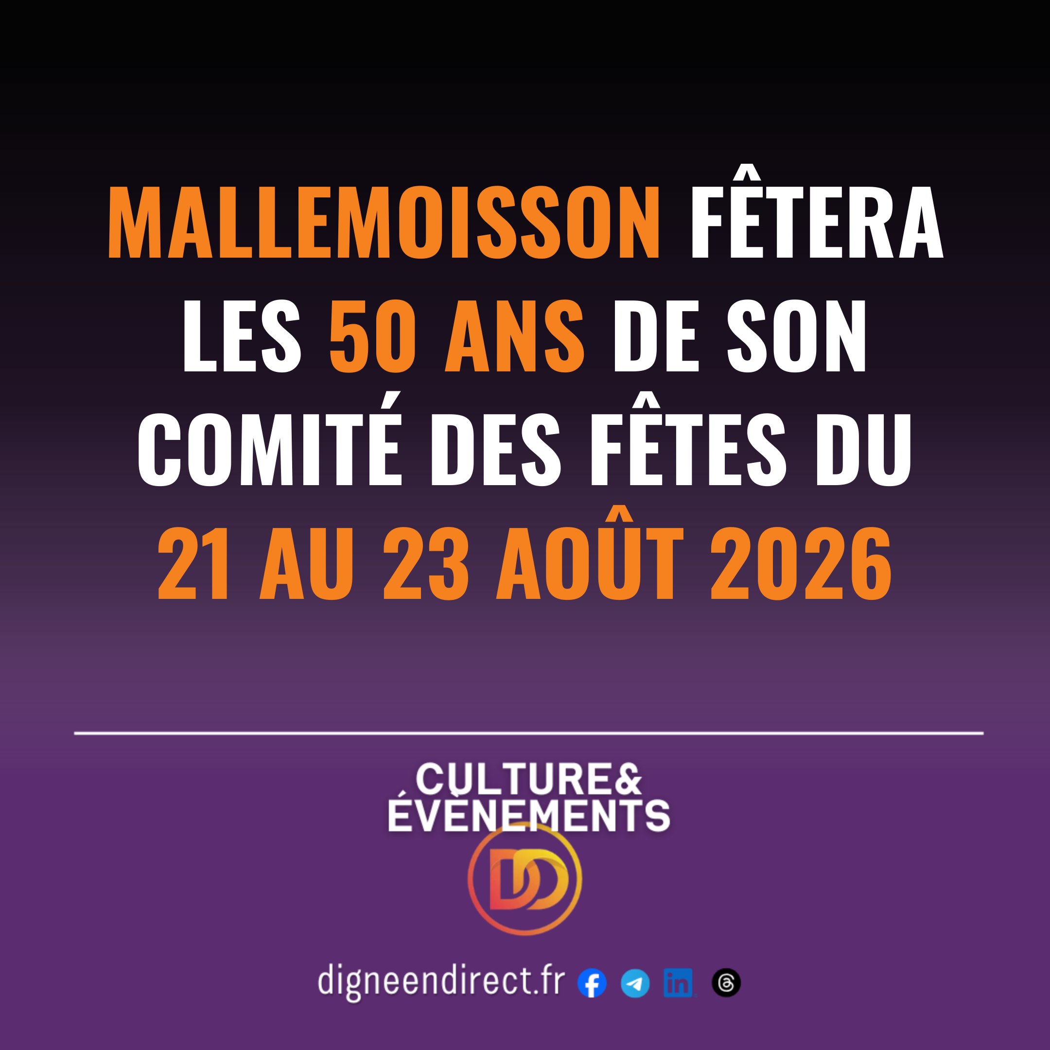 Mallemoisson fêtera les 50 ans de son comité des fêtes du 21 au 23 août 2026
