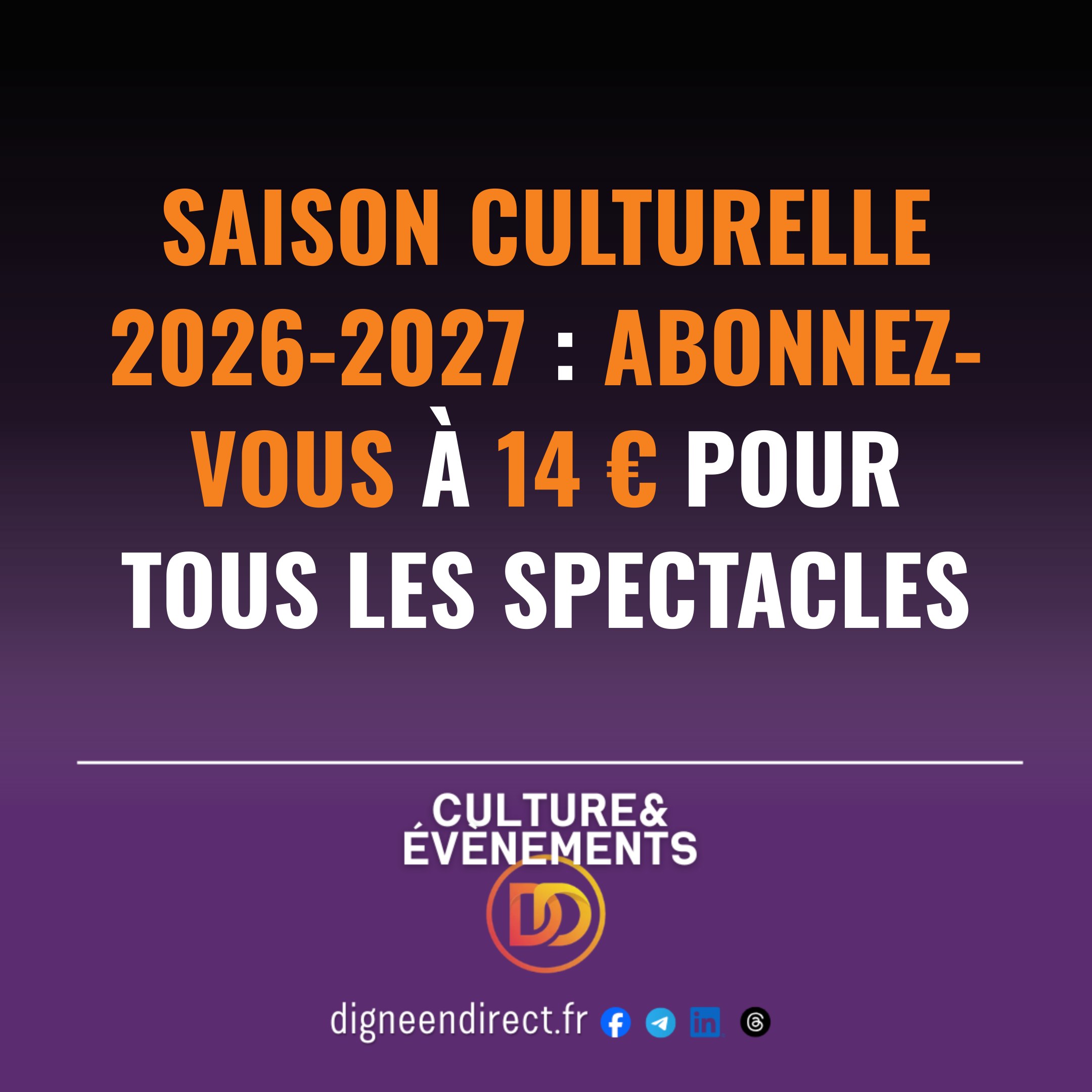 Saison culturelle 2026-2027 : abonnez-vous à 14 € pour tous les spectacles