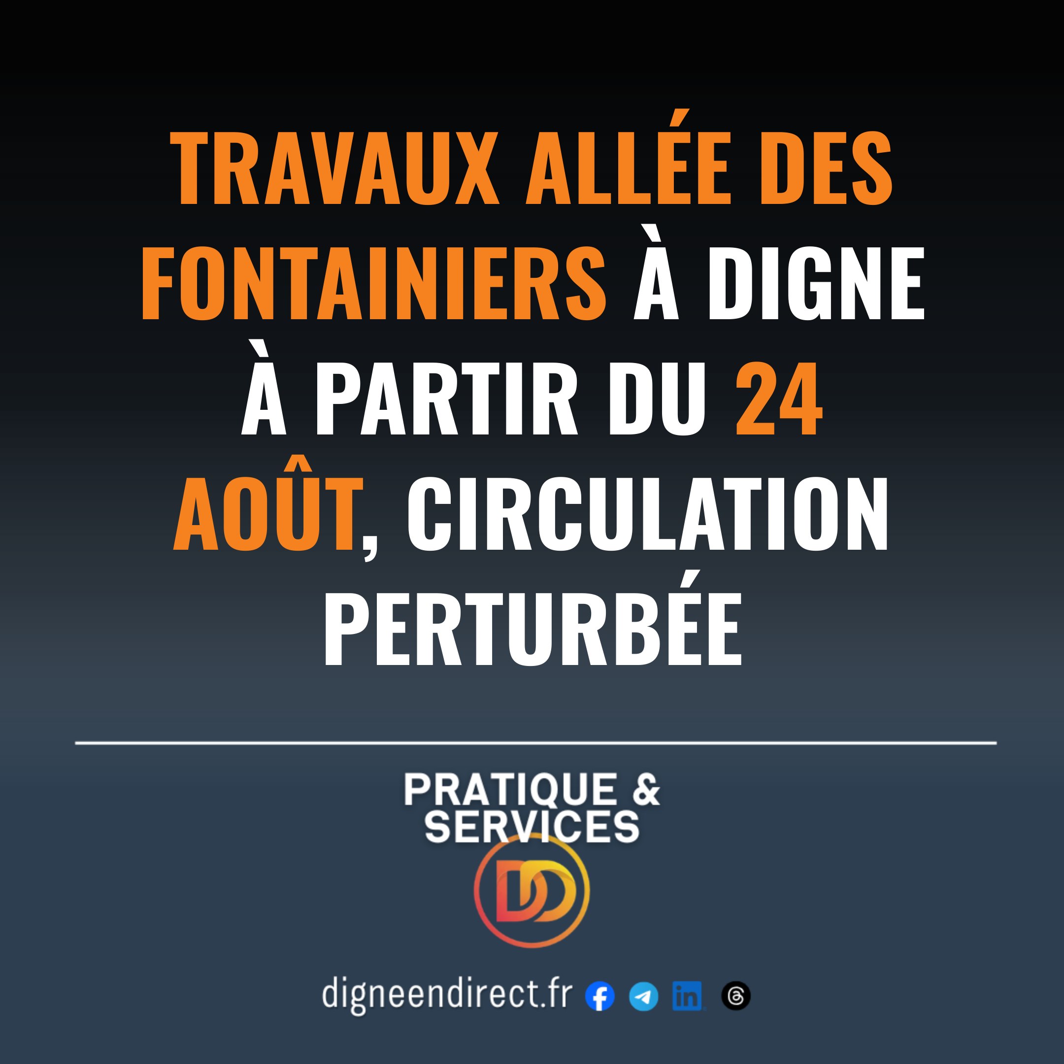 Travaux allée des Fontainiers à Digne à partir du 24 août, circulation perturbée