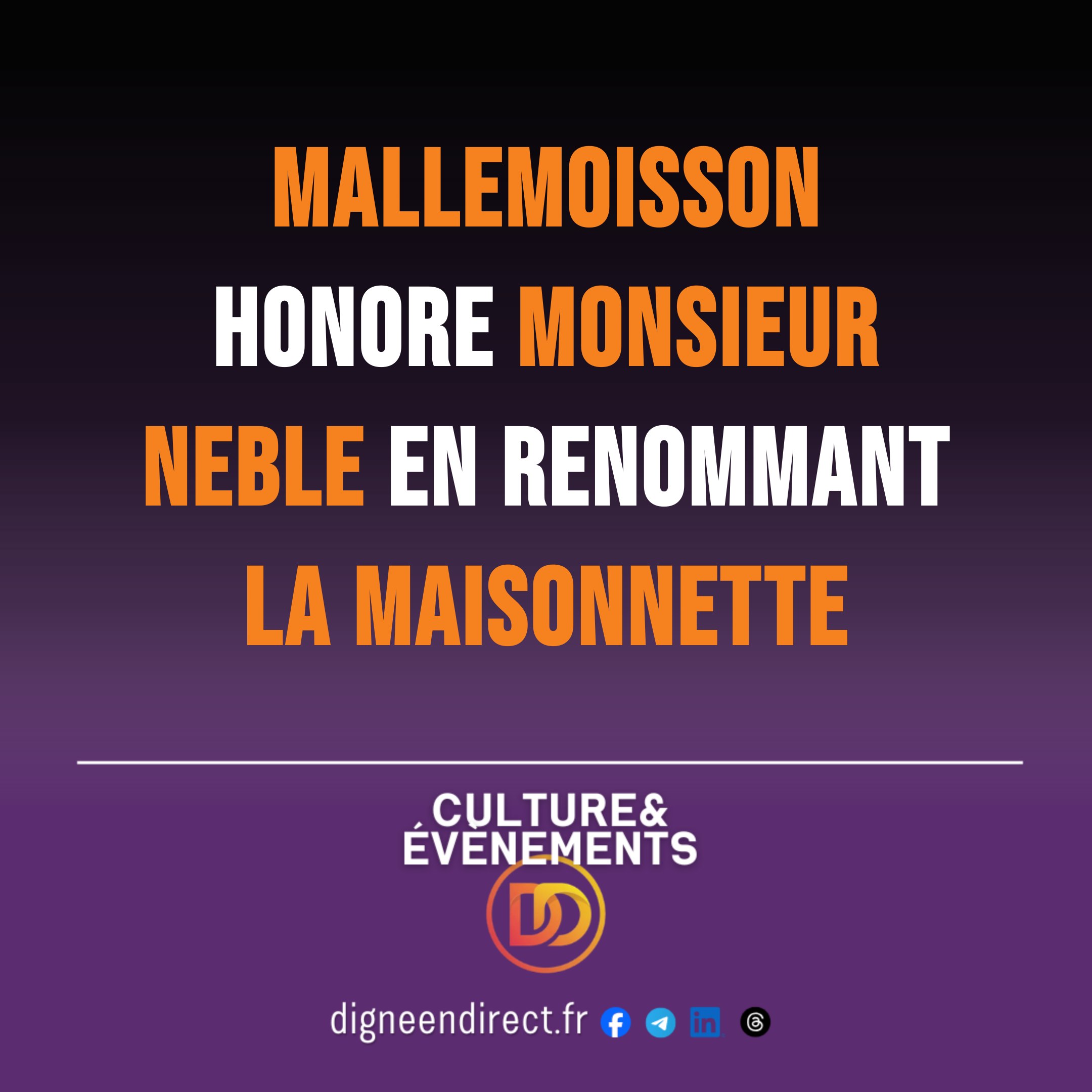 Plaque commémorative à Mallemoisson honore Monsieur Neble et son épouse pour La Maisonnette