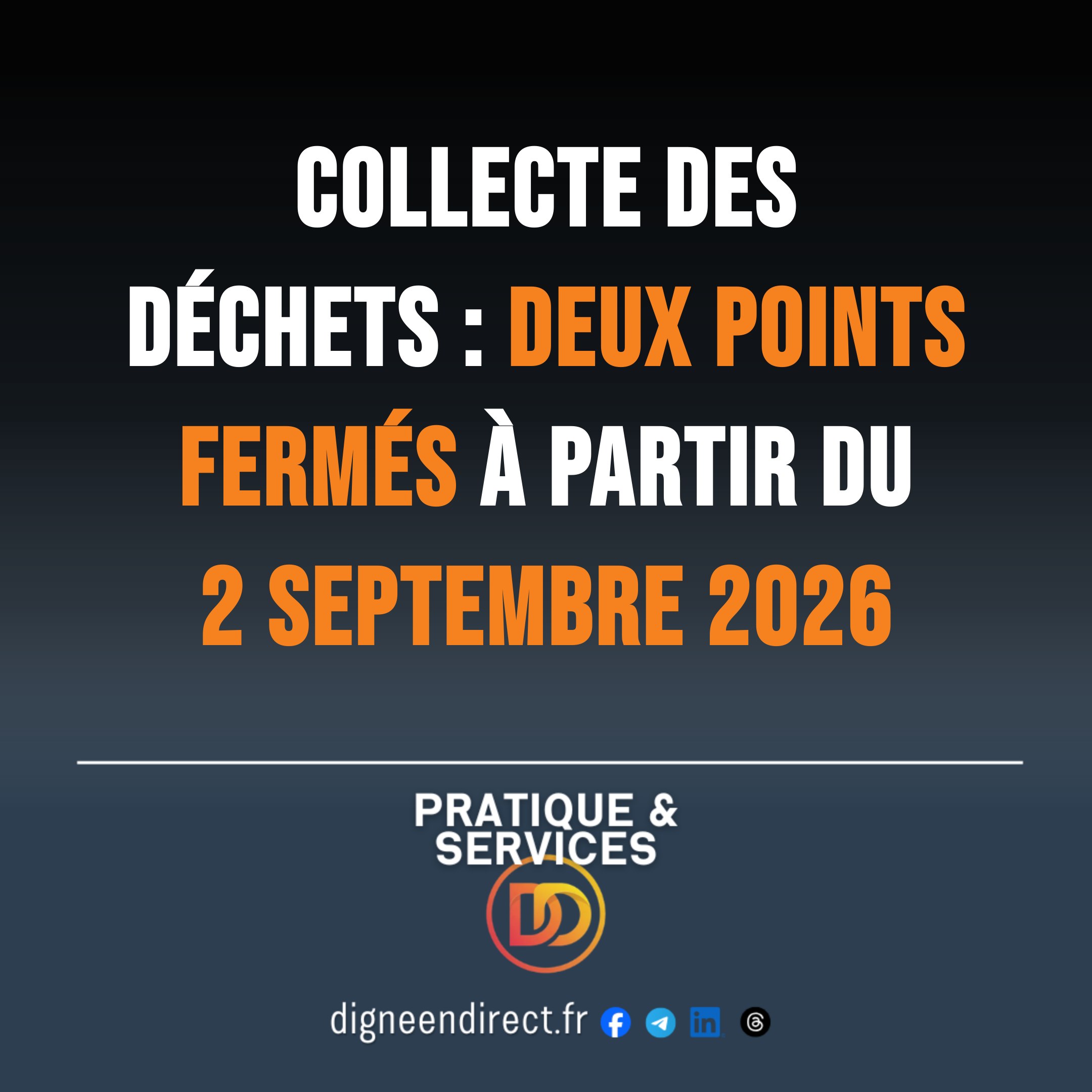 Collecte des déchets : deux points fermés à partir du 2 septembre 2026