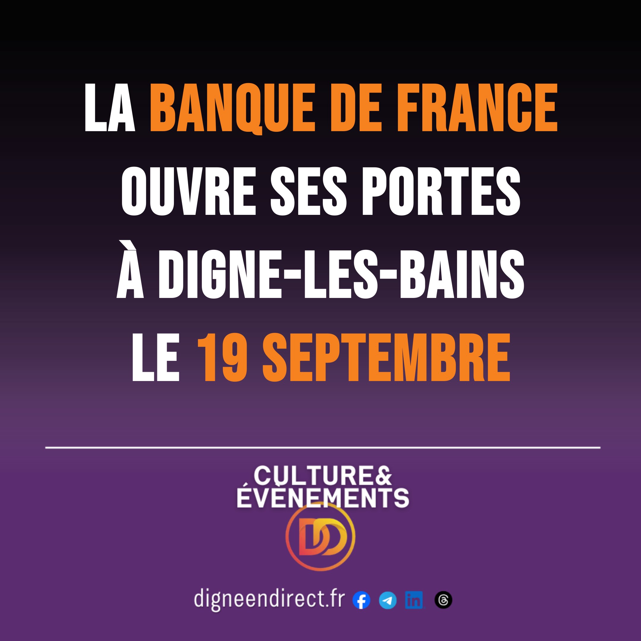 Facade de la Banque de France à Digne-les-Bains, rue Trélus, accueil du public pour les Journées européennes du patrimoine.