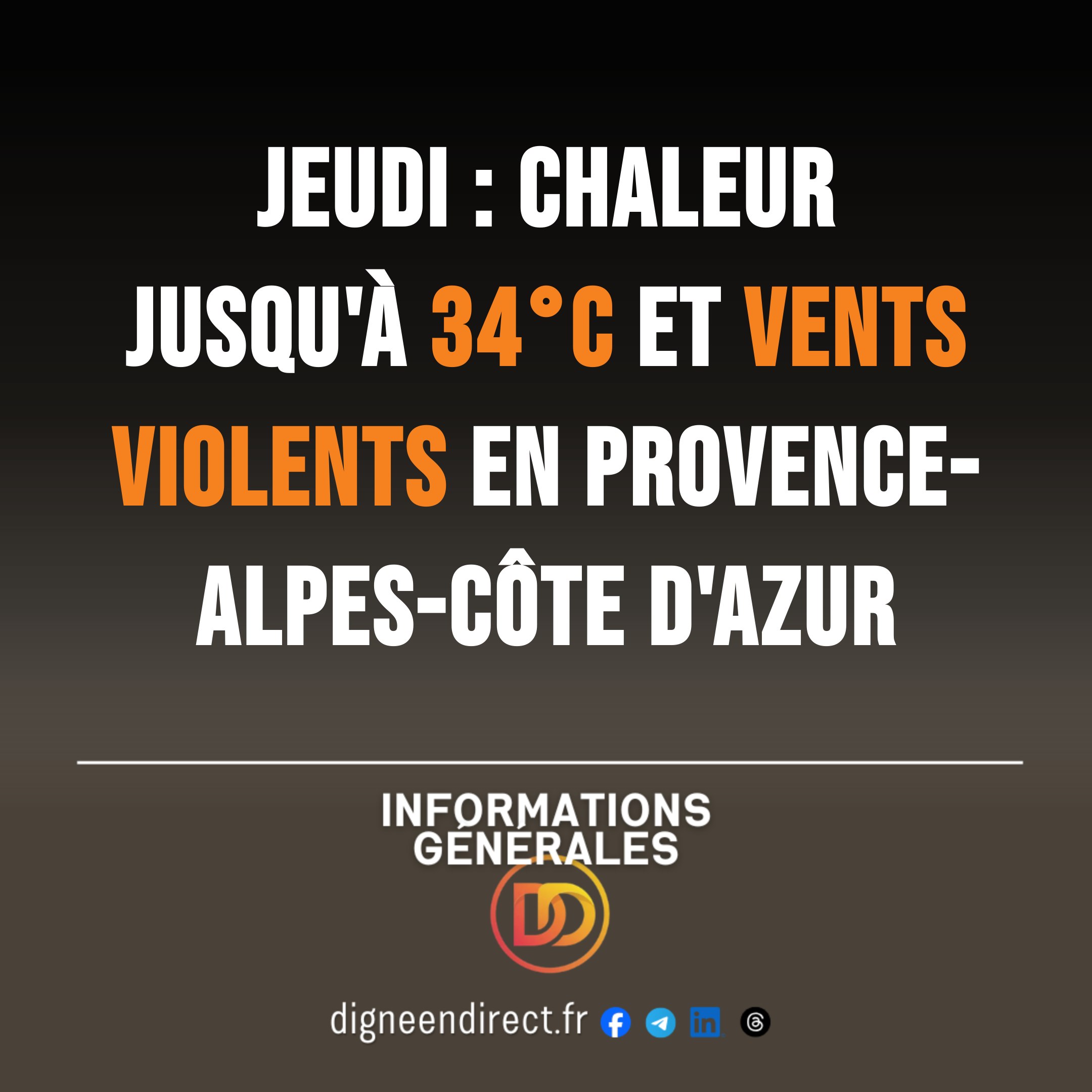 Ciel dégagé avec fortes rafales de vent jeudi à Digne-les-Bains, chaleur vents violents attendus en Provence-Alpes-Côte d'Azur