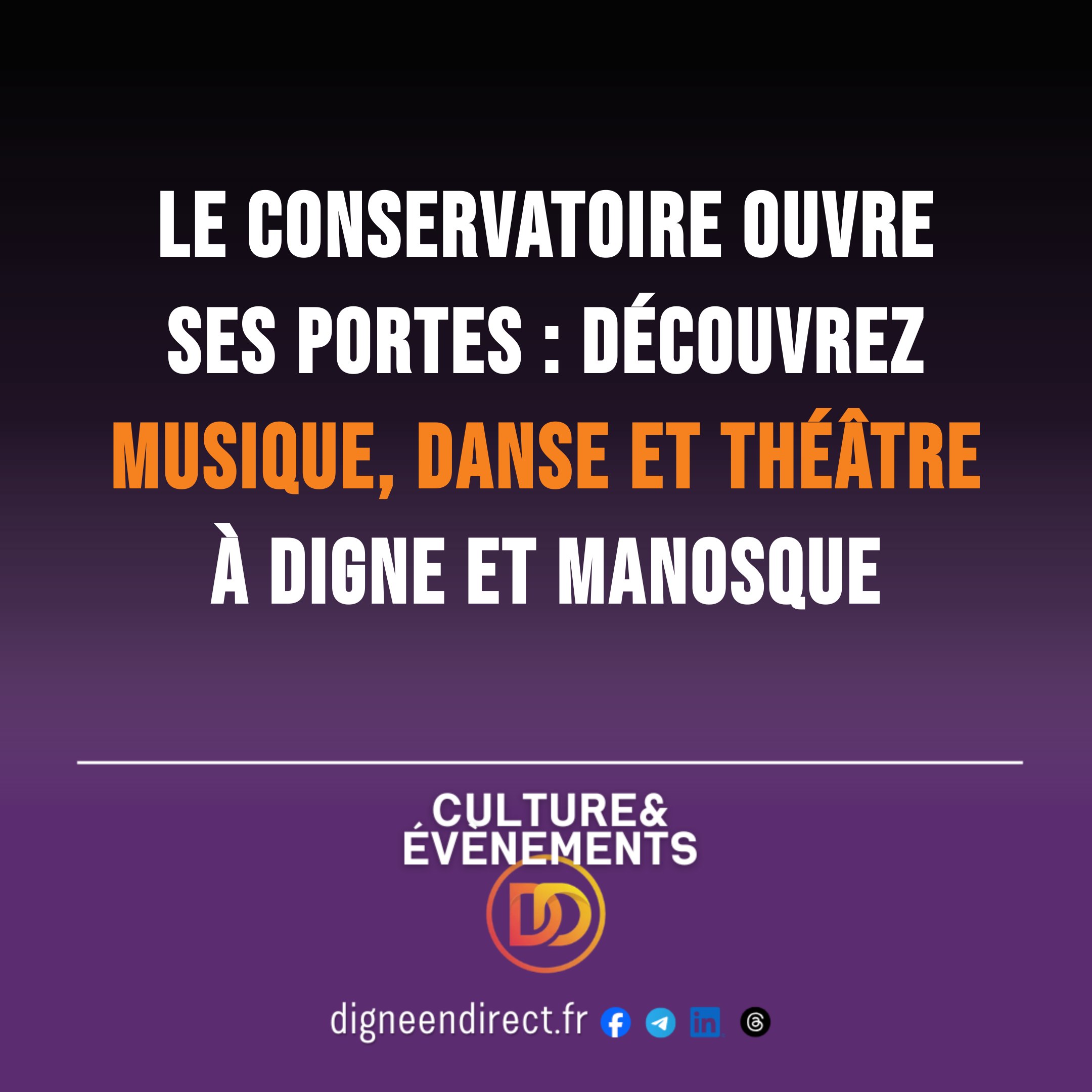 Conservatoire portes ouvertes Digne-les-Bains : hall d'accueil avec affichage des cours de musique, danse et théâtre.