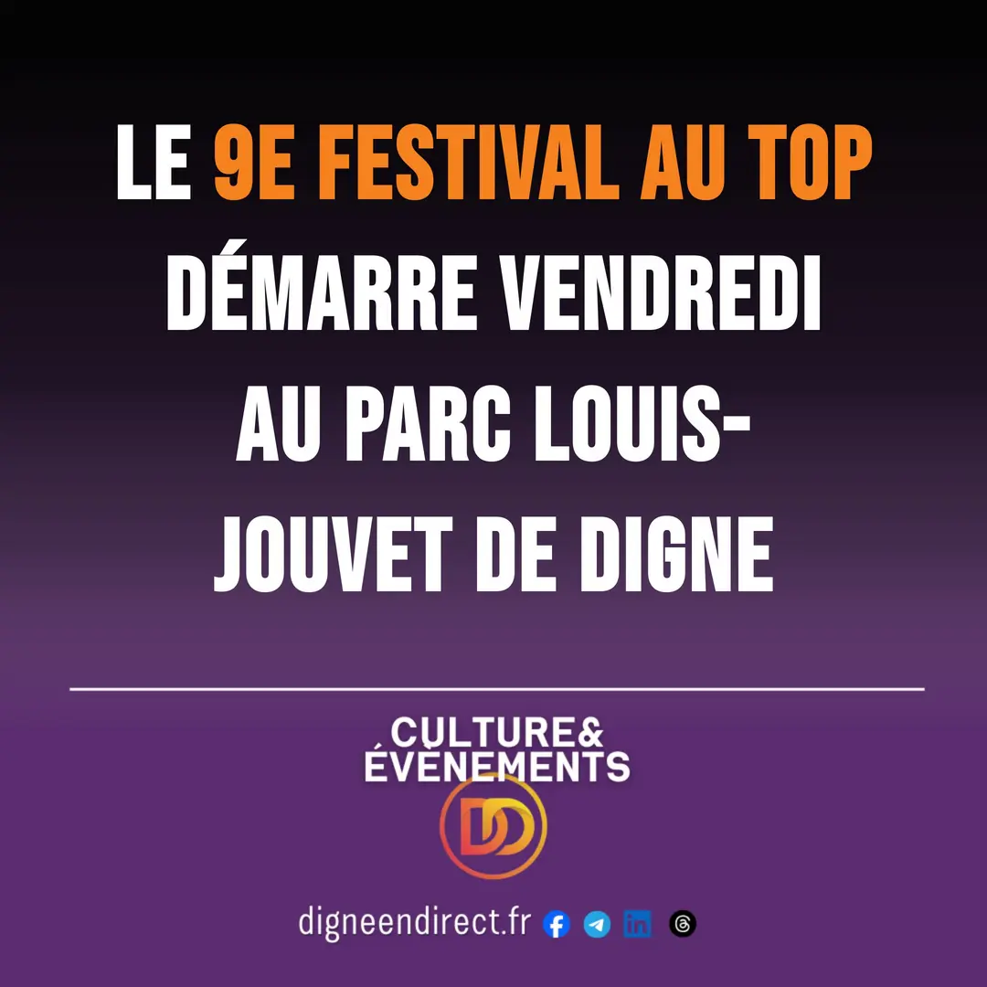 Affiche du 9e Festival au Top Digne-les-Bains au parc Louis-Jouvet, août 2024