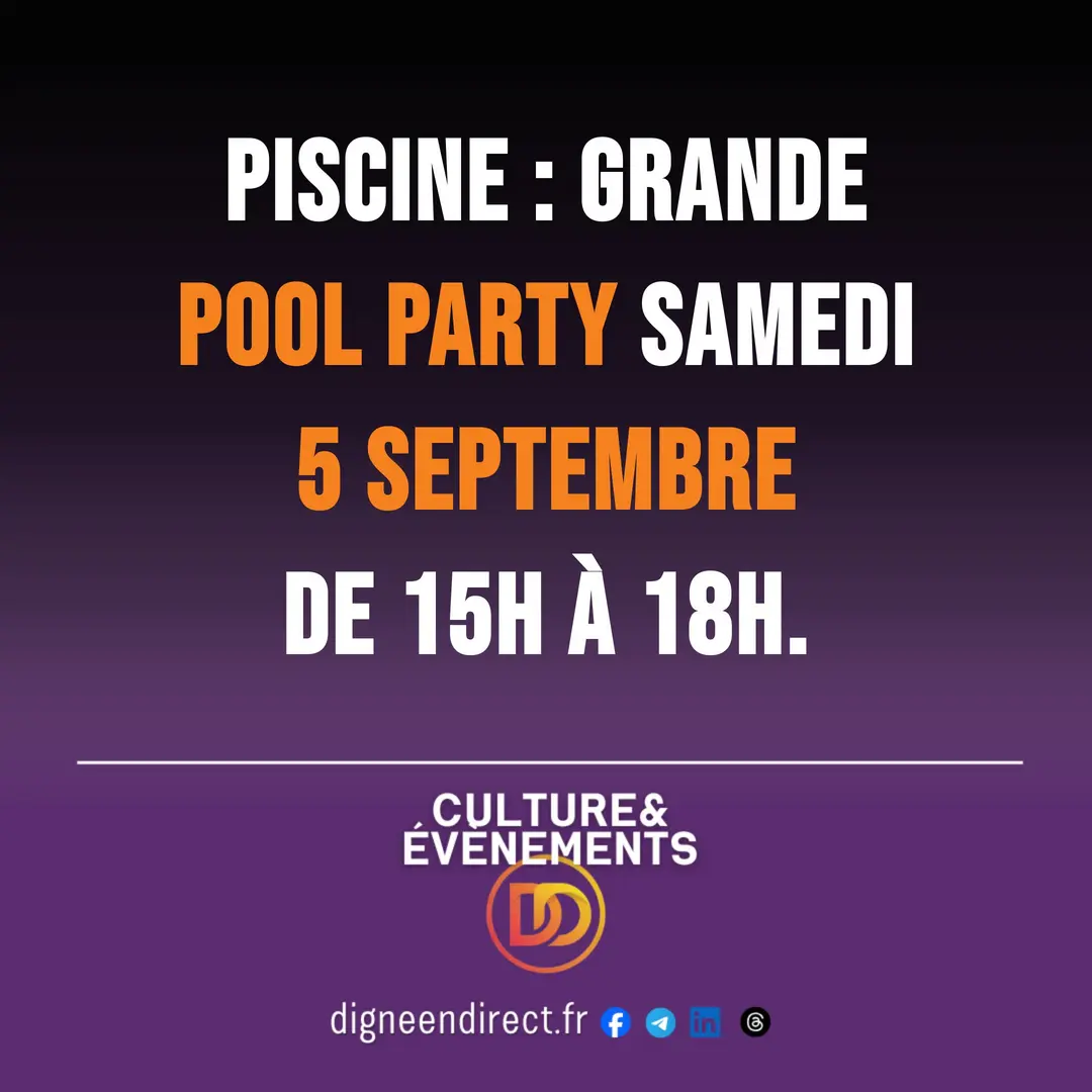 Piscine : grande Pool Party samedi 5 septembre de 15h à 18h.